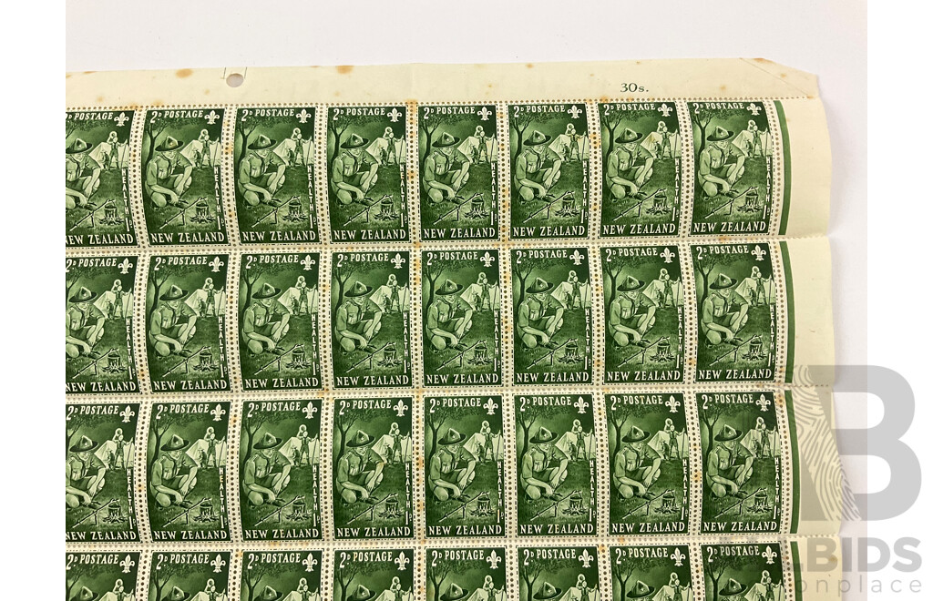 New Zealand 1953 Stamp Sheet, Health Scouts and Guides, Two/One Penny