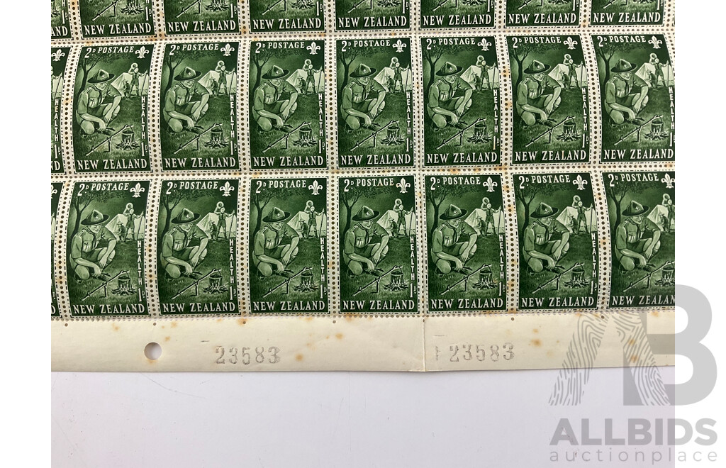 New Zealand 1953 Stamp Sheet, Health Scouts and Guides, Two/One Penny