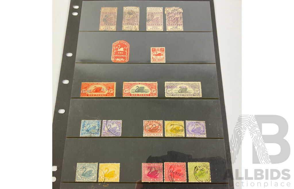 Collection of Western Australian State Stamps, OG, Green Half Penny/Overprints, Internal Revenue, Stamp Duty, Hand Cancel