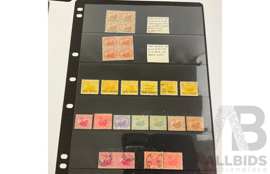 Collection of Western Australian State Stamps, OG, Green Half Penny/Overprints, Internal Revenue, Stamp Duty, Hand Cancel