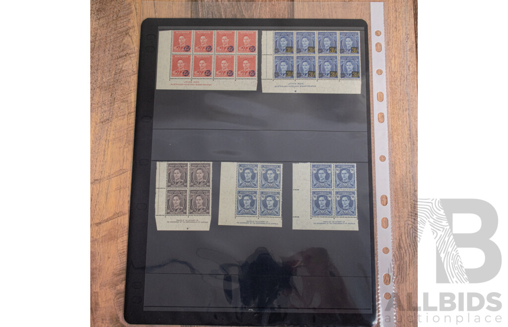 Australian Predecimal KGVI Stamps and Blocks, Mostly Mint Including Over Prints, Gutters, John Ash and Commonwealth of Australia Print Blocks