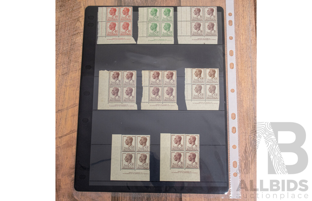Australian Predecimal KGVI Stamps and Blocks, Mostly Mint Including Over Prints, Gutters, John Ash and Commonwealth of Australia Print Blocks