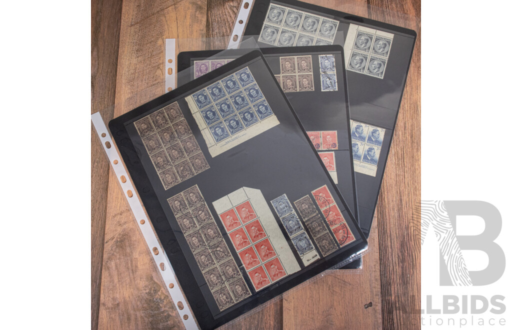Australian Predecimal KGVI Stamps and Blocks, Mostly Mint Including Over Prints, Gutters, John Ash and Commonwealth of Australia Print Blocks