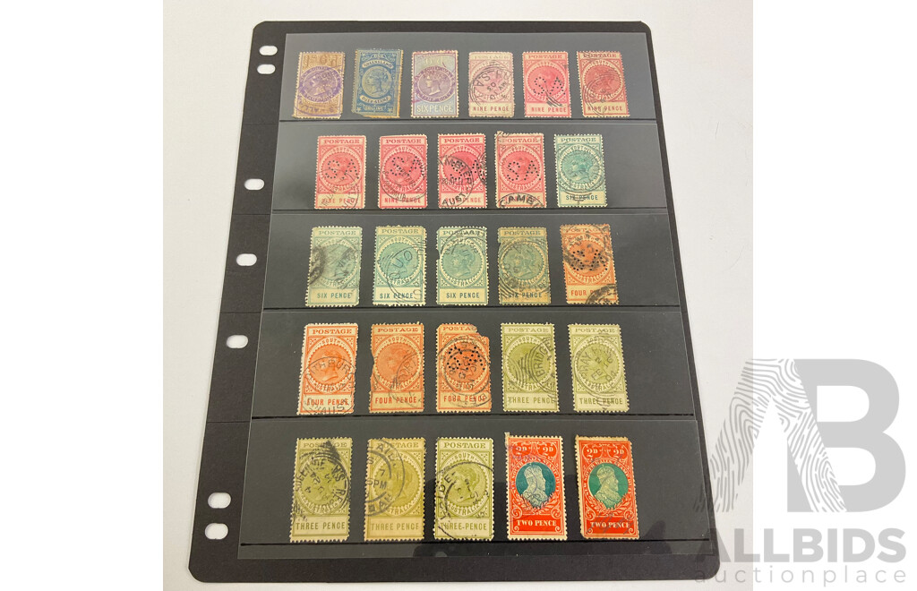 Collection of Australian Late 1800's to Early 1900's Stamps, QV, KGV, Two Penny to One Shilling