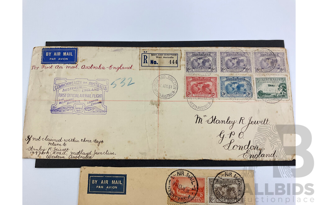 Australian Predecimal Covers Including 1931 First Airmail Australia to England, 1934 First Airmail to PNG