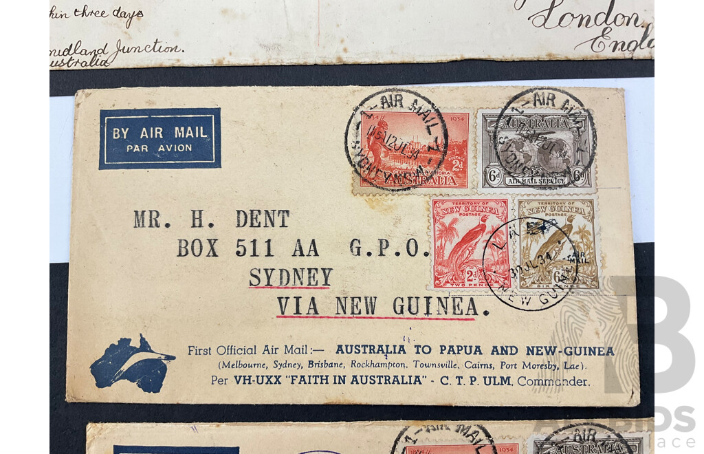 Australian Predecimal Covers Including 1931 First Airmail Australia to England, 1934 First Airmail to PNG