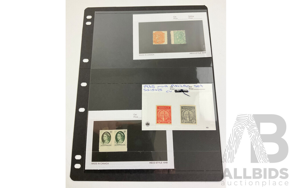 Two Antique South Australian QV Error Stamps, Two 1935 Mint ANZAC Commemoration Stamps, QE2 Imperforate Pair