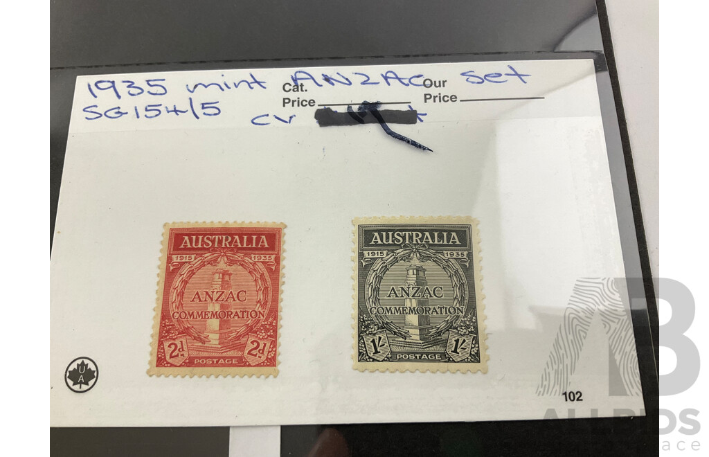 Two Antique South Australian QV Error Stamps, Two 1935 Mint ANZAC Commemoration Stamps, QE2 Imperforate Pair