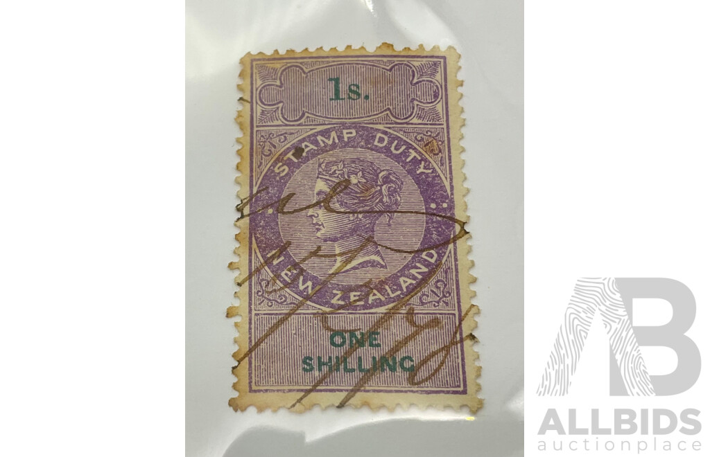 New Zealand 1867 Stamp Duty, One Shilling Perforated Die 1, Lilac/Green