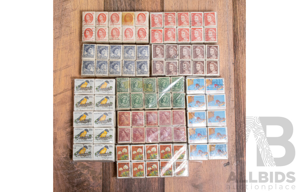 Australian Predecimal and Decimal Cancelled Stamp Stacks Including QE2, Queen Mother, Australian Birds and Wild Flowers