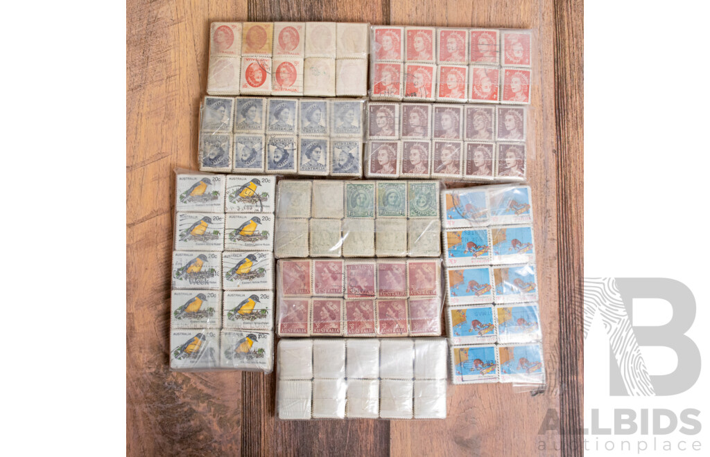 Australian Predecimal and Decimal Cancelled Stamp Stacks Including QE2, Queen Mother, Australian Birds and Wild Flowers