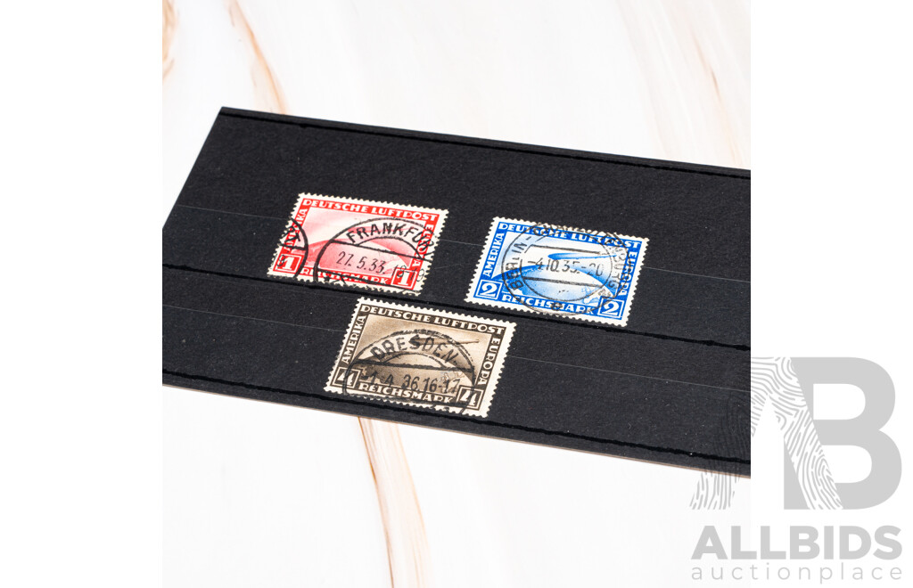 German 1933 Airmail Stamps, Chicago Zeppelin Flight, Cancels Frankfurt, Dresden, Berlin
