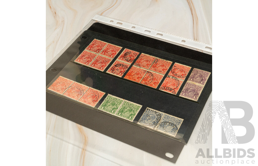 Large Rare Collection of Australian State Stamps Including Overprints, Surcharges, Kangaroo on Map, Harbour Bridge, KGV Heads, Strips, Blocks, QLD, VIC, WA, NSW, TAS