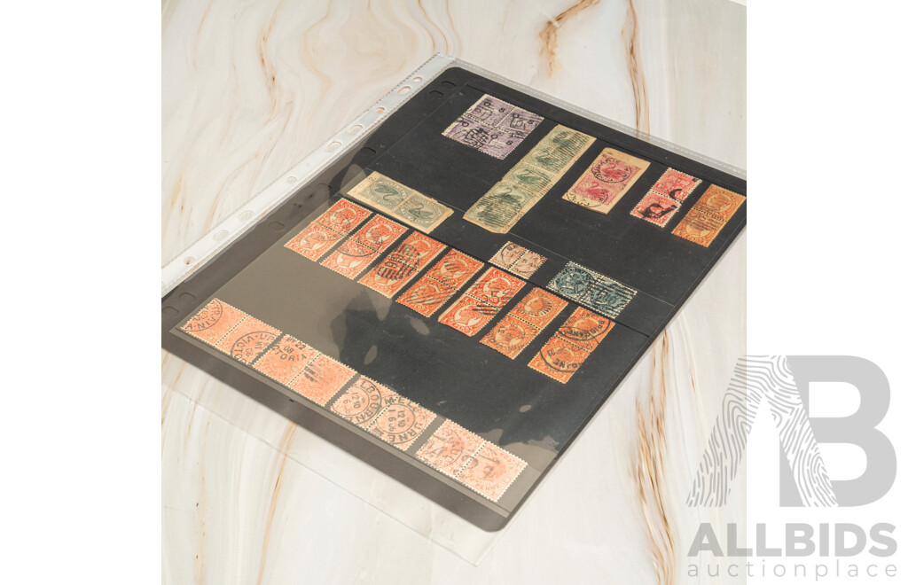 Large Rare Collection of Australian State Stamps Including Overprints, Surcharges, Kangaroo on Map, Harbour Bridge, KGV Heads, Strips, Blocks, QLD, VIC, WA, NSW, TAS