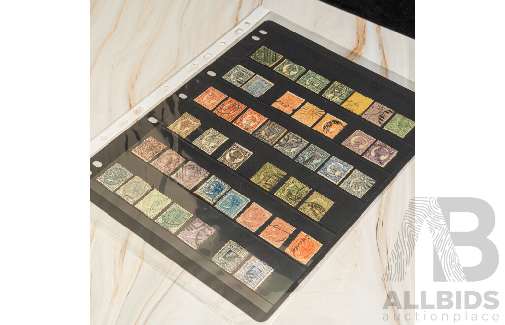 Large Rare Collection of Australian State Stamps Including Overprints, Surcharges, Kangaroo on Map, Harbour Bridge, KGV Heads, Strips, Blocks, QLD, VIC, WA, NSW, TAS