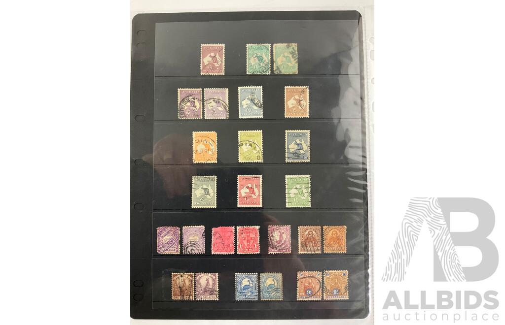 Large Rare Collection of Australian State Stamps Including Overprints, Surcharges, Kangaroo on Map, Harbour Bridge, KGV Heads, Strips, Blocks, QLD, VIC, WA, NSW, TAS