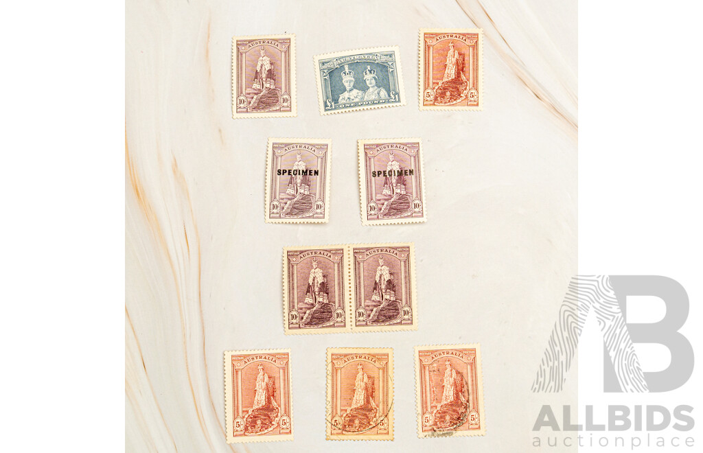 Australian 1937 Cancelled/Mint Stamps, Robes Set and Specimens