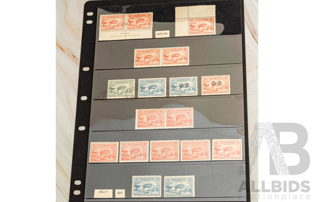 Rare Australian 1930's Mint/Cancelled Stamps, Harbour Bridge Collection, Blocks, John Ash Prints, OS Overprints