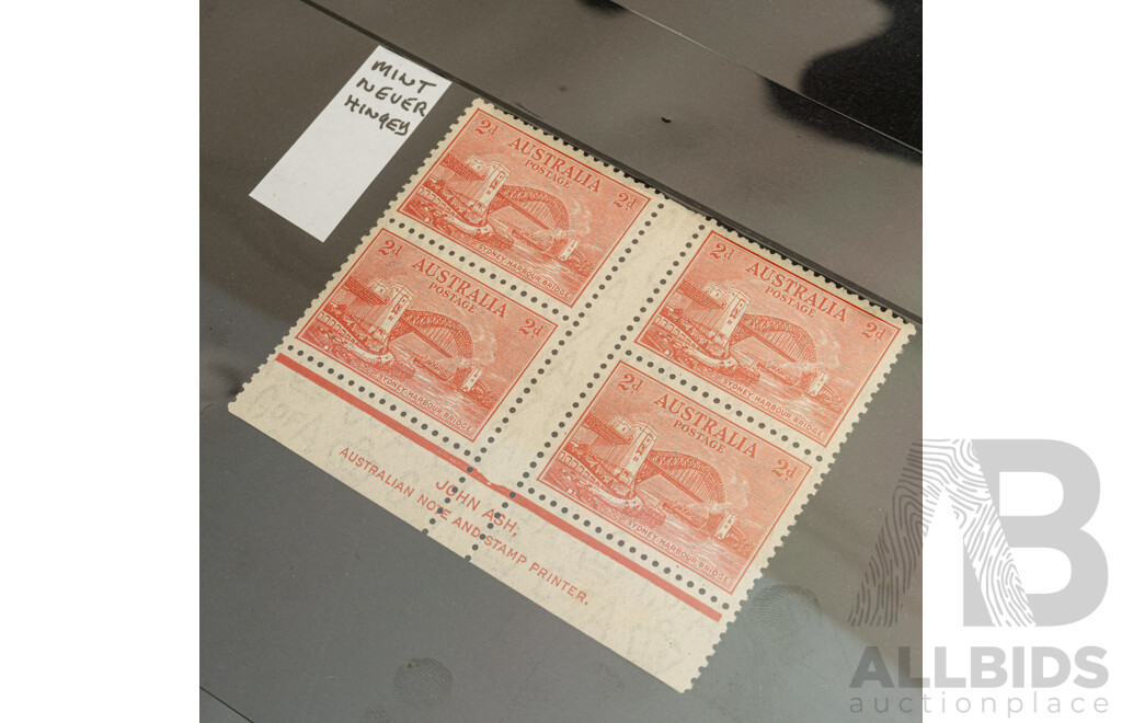 Rare Australian 1930's Mint/Cancelled Stamps, Harbour Bridge Collection, Blocks, John Ash Prints, OS Overprints