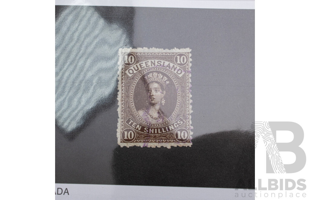 Australian 1882-1886 Queensland Stamp, Queen Victoria Ten Shillings