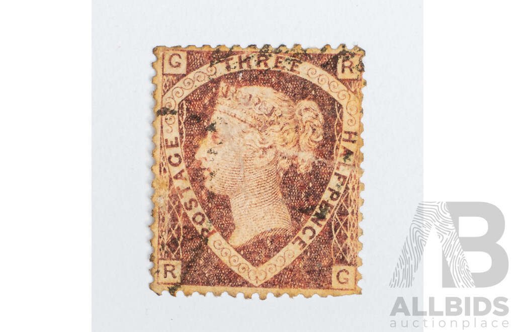 United Kingdom 1858-70 QV Three Halfpence Stamp, Dark Pink Red, Plate 1, GR-RG