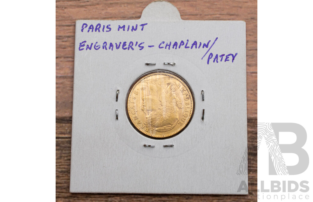 France 1914 UNC Gold Ten Francs Coin, Paris Mint Rooster Variety