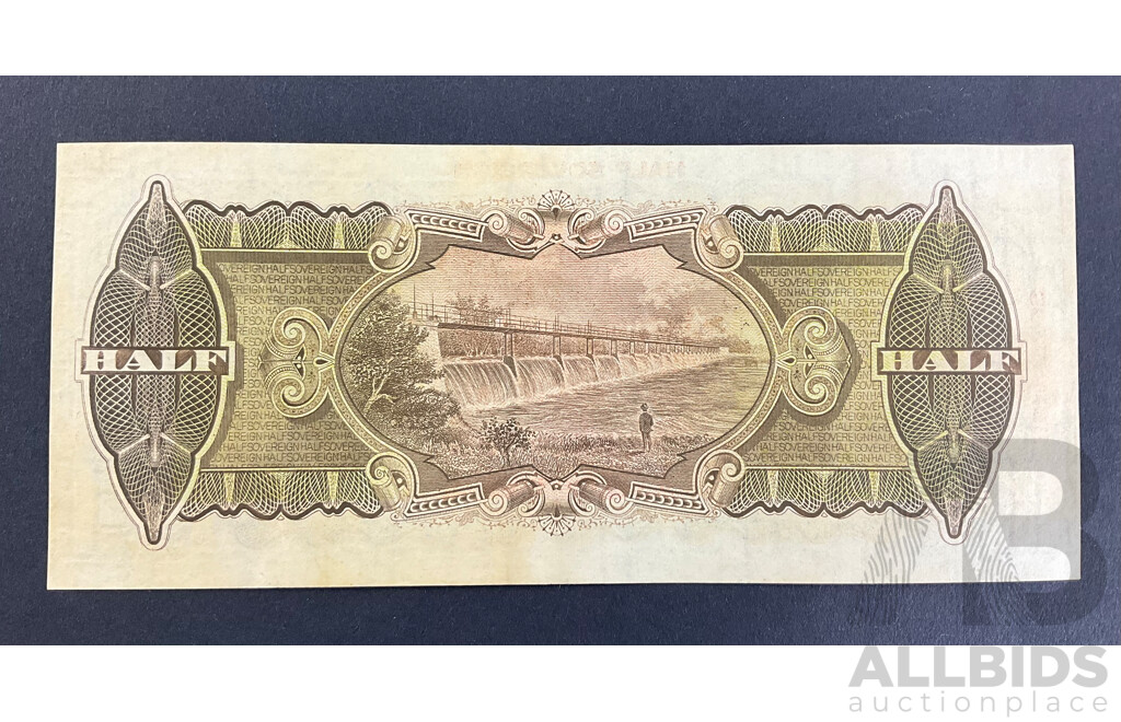 Rare Australian 1928 Half Soveriegn Note, Riddle/Heathershaw R07, B11 267624, Very High Grade