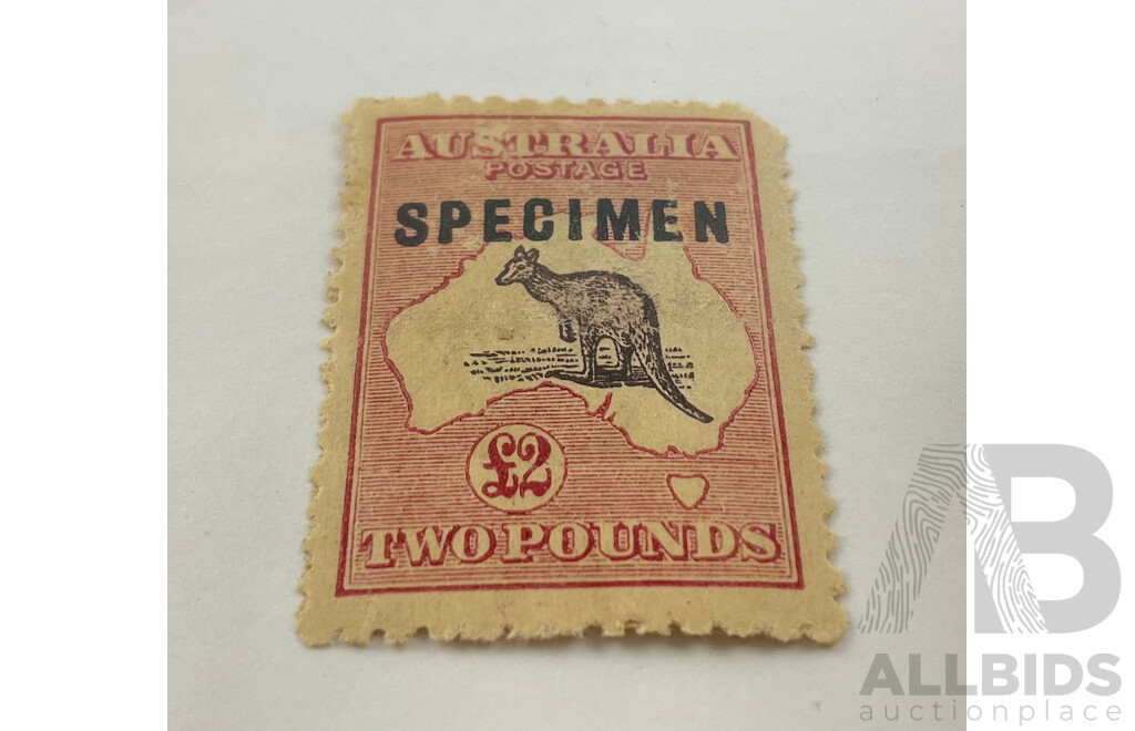 Australian 1915 Two Pound Kangaroo on Map Specimen Stamp, Third Water Mark