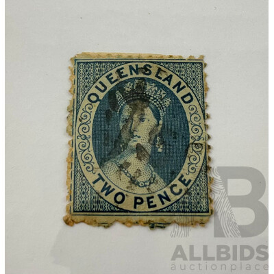 Australian Queensland 1860's QV Chalon Stamp, Two Penny