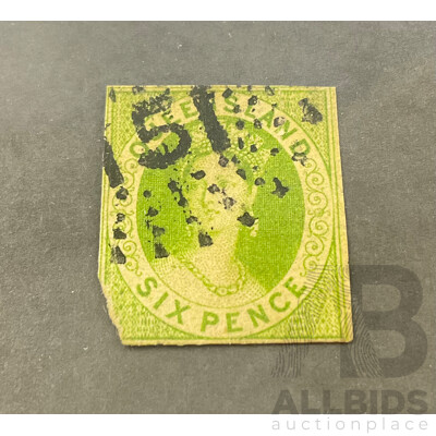 Australian Queensland 1860's QV Chalon Stamp, Six Penny, Green Imperf