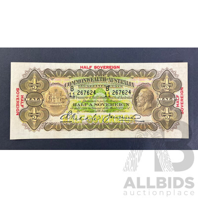 Rare Australian 1928 Half Soveriegn Note, Riddle/Heathershaw R07, B11 267624, Very High Grade