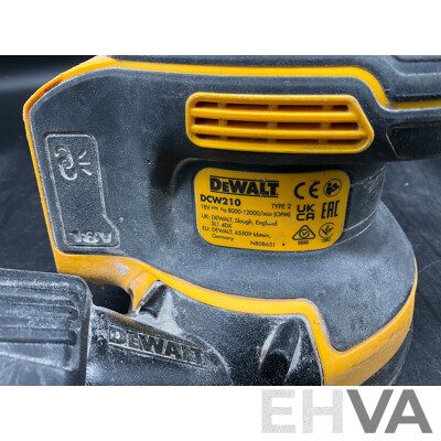DEWALT 18V XR Brushless 125 Mm Sander (DCW210), Battery Charger (DCB118XE) and 2x 18V 6ah Battery - Lot of 4