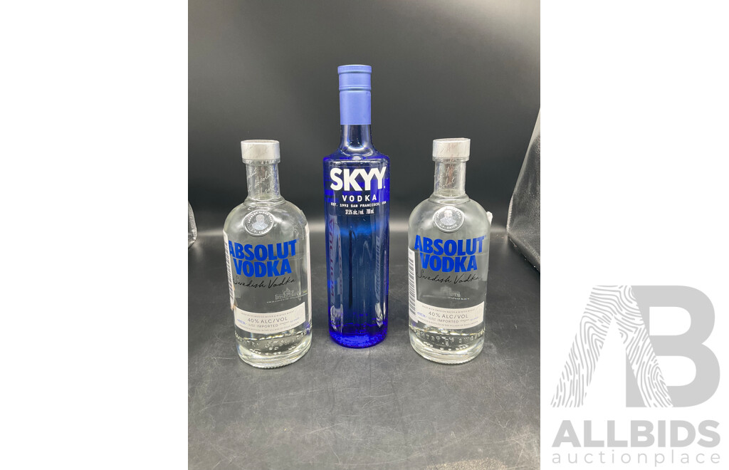 Absolut Vodka, SKYY Vodka 700ml  - Lot of 3