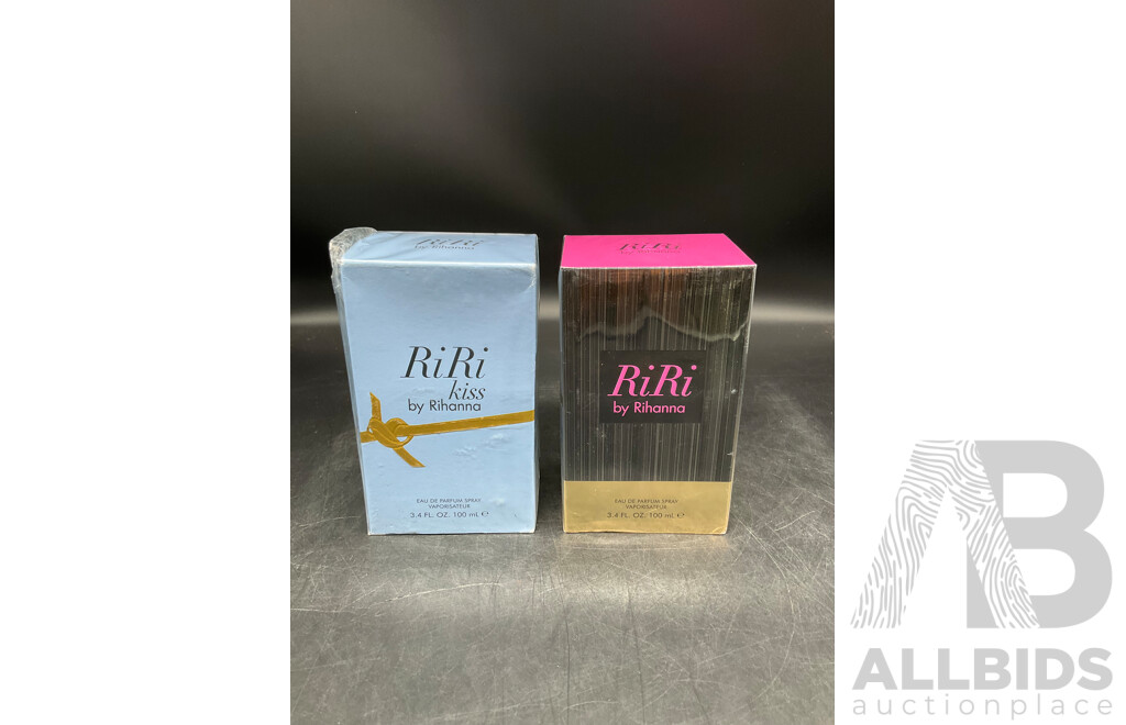 RiRi Kiss by Rihanna Eau De Parfum Spray 100ml & RiRi by Rihanna Eau De Parfum Spray 100ml - Lot of 2