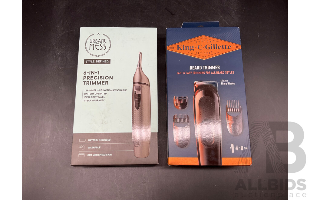 KING C GILLETTE Beard Trimmer and URBANE MESS 6 in 1 Precision Trimmer - Lot of 2