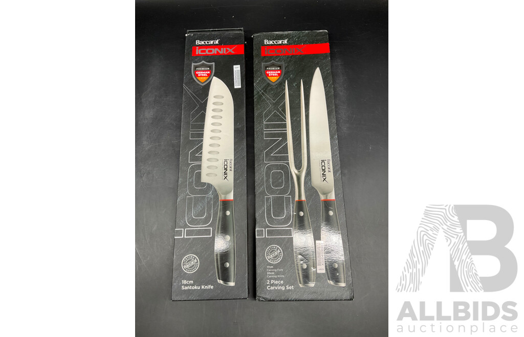 BACCARAT Iconix 18cm Santoku Knife and 2 Piece Carving Set - ORP $319