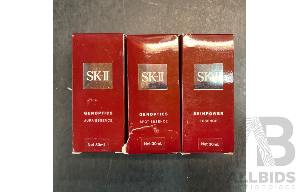 SK-II  Skin Power  Essence 30ml & Genoptics Spot Essence 30 Ml &  Genoptics Aura Essence 30 Ml - Lot of 3