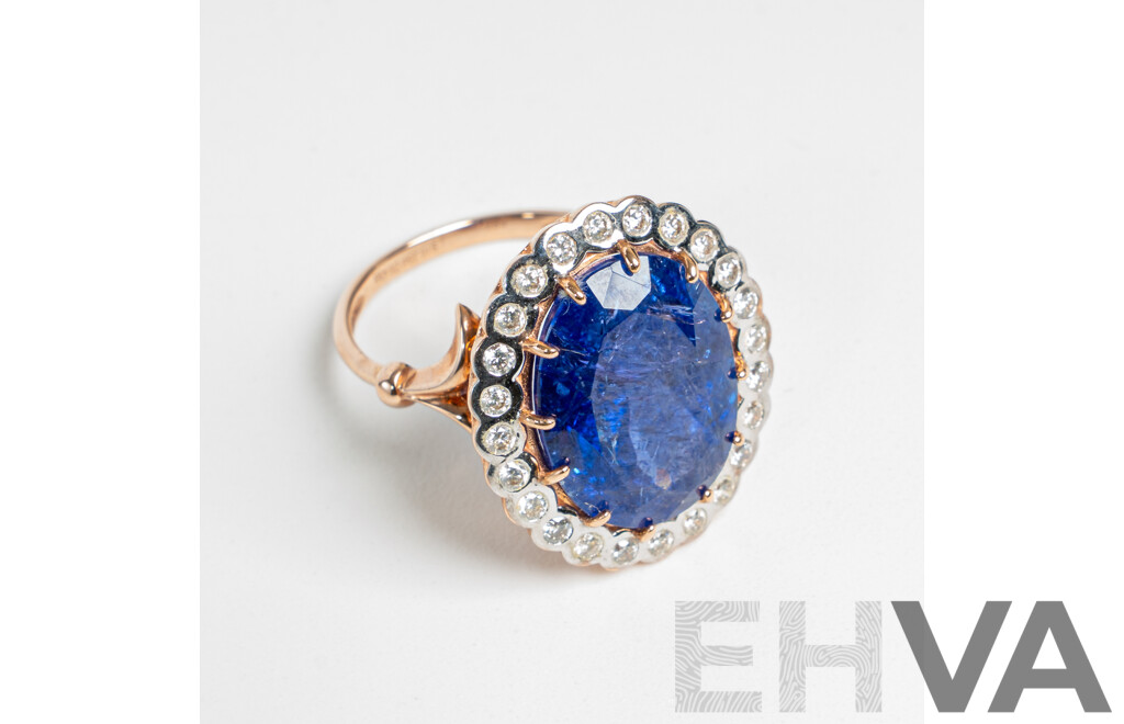 NEW - 14ct Rose Gold Tanzanite & Diamond Cocktail Ring, T10.25ct/TDW0.43ct, Size O, 7.51 Grams