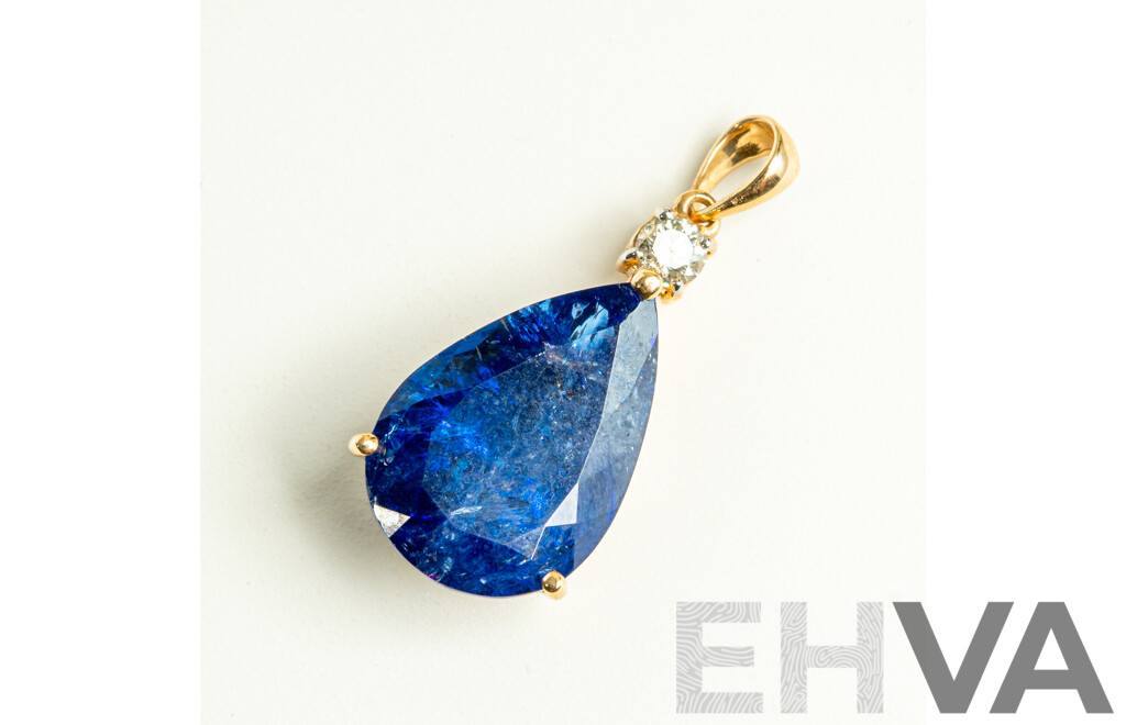 NEW - 14ct Tanzanite & Diamond Pendant, T16.36ct/TDW0.27ct, 33mm Long, 6.01 Grams
