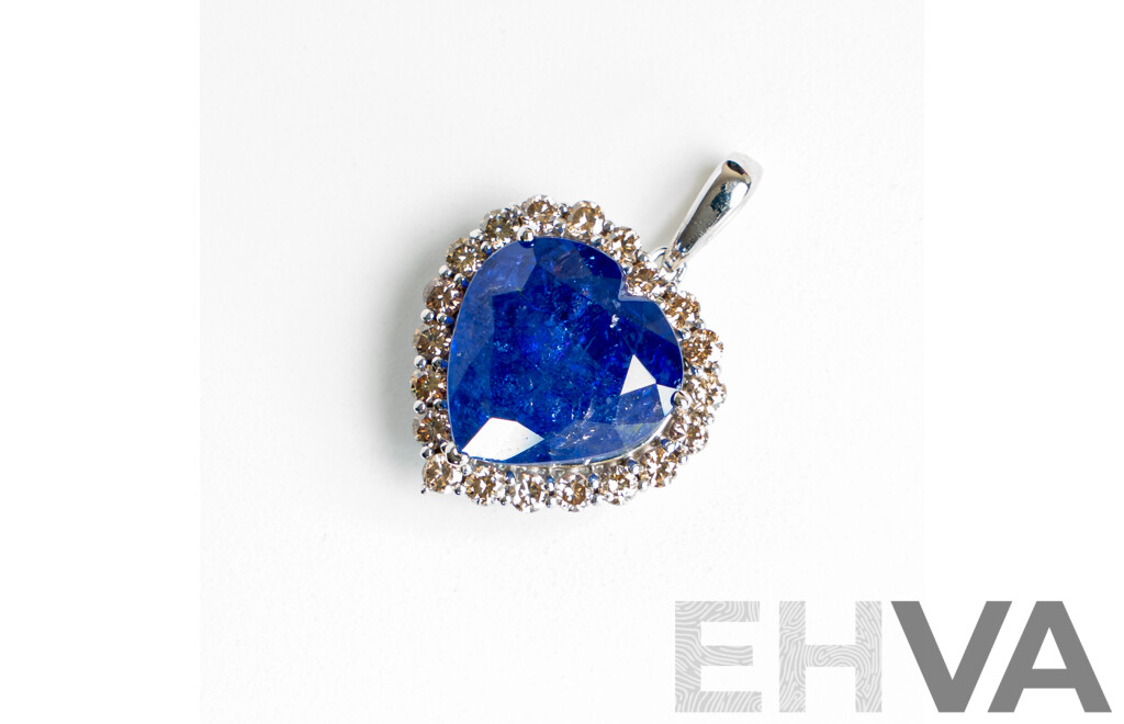 NEW - 14ct Tanzanite & Diamond Halo Heart Shaped Pendant, T7.93ct/TDW0.67ct, 17mm X 16mm, 3.97 Grams
