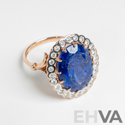 NEW - 14ct Rose Gold Tanzanite & Diamond Cocktail Ring, T10.25ct/TDW0.43ct, Size O, 7.51 Grams