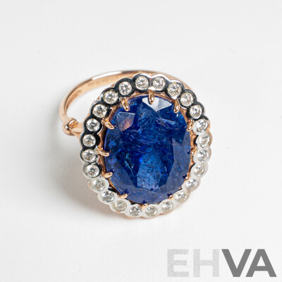NEW - 14ct Rose Gold Tanzanite & Diamond Cocktail Ring, T10.25ct/TDW0.43ct, Size O, 7.51 Grams