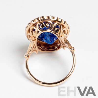 NEW - 14ct Rose Gold Tanzanite & Diamond Cocktail Ring, T10.25ct/TDW0.43ct, Size O, 7.51 Grams
