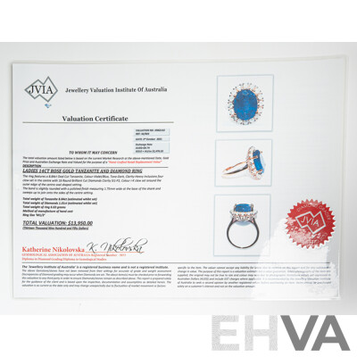 NEW - 14ct Rose Gold Tanzanite & Diamond Cocktail Ring, T10.25ct/TDW0.43ct, Size O, 7.51 Grams