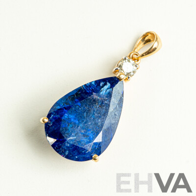 NEW - 14ct Tanzanite & Diamond Pendant, T16.36ct/TDW0.27ct, 33mm Long, 6.01 Grams