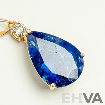 NEW - 14ct Tanzanite & Diamond Pendant, T16.36ct/TDW0.27ct, 33mm Long, 6.01 Grams