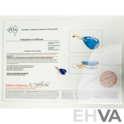 NEW - 14ct Tanzanite & Diamond Pendant, T16.36ct/TDW0.27ct, 33mm Long, 6.01 Grams