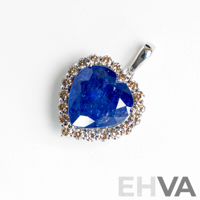 NEW - 14ct Tanzanite & Diamond Halo Heart Shaped Pendant, T7.93ct/TDW0.67ct, 17mm X 16mm, 3.97 Grams