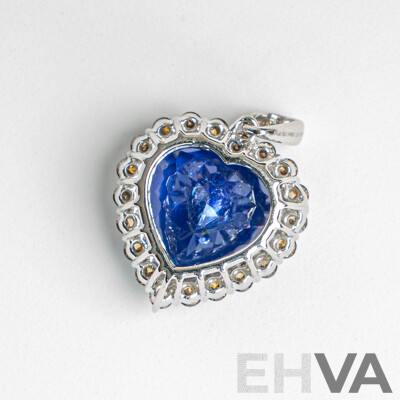 NEW - 14ct Tanzanite & Diamond Halo Heart Shaped Pendant, T7.93ct/TDW0.67ct, 17mm X 16mm, 3.97 Grams