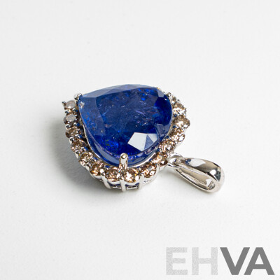 NEW - 14ct Tanzanite & Diamond Halo Heart Shaped Pendant, T7.93ct/TDW0.67ct, 17mm X 16mm, 3.97 Grams